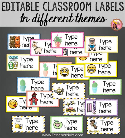 Editable Classroom Labels In 25 Themes Nylas Crafty Teaching