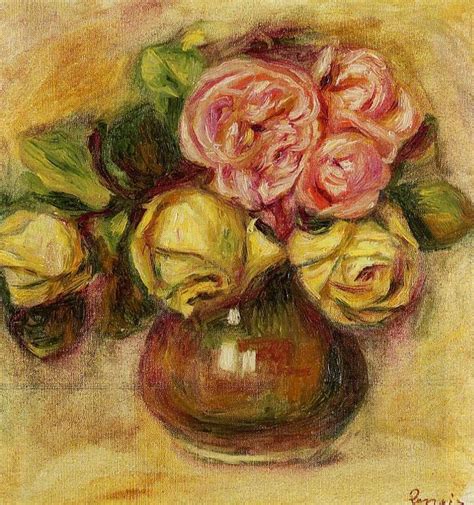 Oil Painting Replica Vase Of Roses By Pierre Auguste Renoir 1841 1919