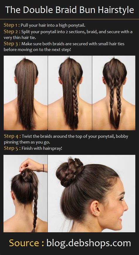 From barrel curls to french braids, there is a half up simply divide your hair into a section at the top of your head, twist your hair, and then wrap it around until you've created the ultimate top knot. Double Braid Bun Hair Tutorial | Hairstyles How To