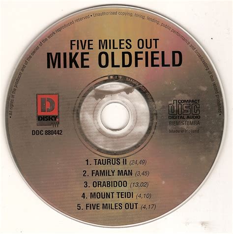 Five Miles Out Disky Cd Mike Oldfield Worldwide Discography