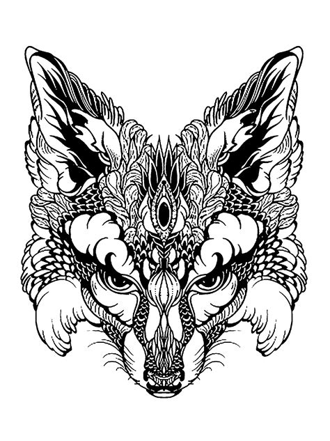 Fox Head To Color Foxes Adult Coloring Pages