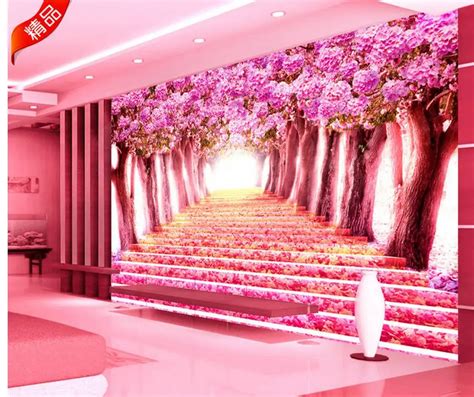 Romantic Avenue Pink Background Wall Painting Custom 3d Photo Wallpaper