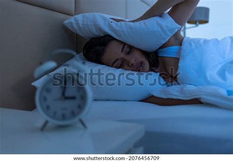 Depressed Woman Awake Night She Exhausted Stock Photo 2076456709