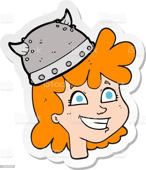 Sticker Of A Cartoon Female Viking Face Stock Illustration Download