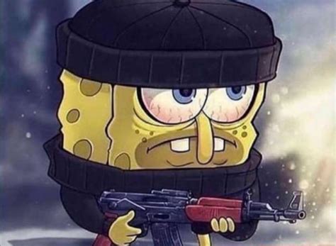 gangster spongebob with a gun drawing
