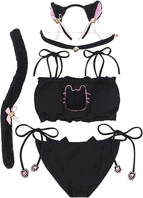 coaui women s cosplay lingerie set kitten keyhole cute sexy outfit anime cat open