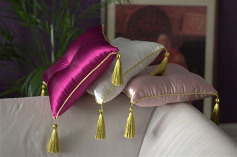 Satin Pillow With Golden Tassel Blush Or Ivorystand Pillow Etsy
