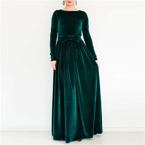 Velvet Green Dress Plus Size Dress Maxi Dress Long Sleeve