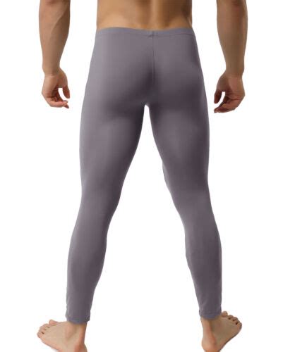 Mens See Through Tight Long Pants Bulge Pouch Leggings Soft Gym Sports