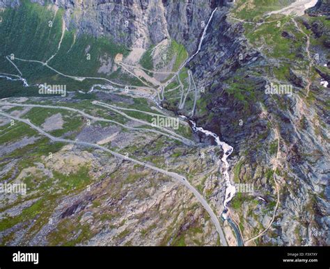 Aerial View Of Trollstigen Serpentine Mountain Road In Norway Popular