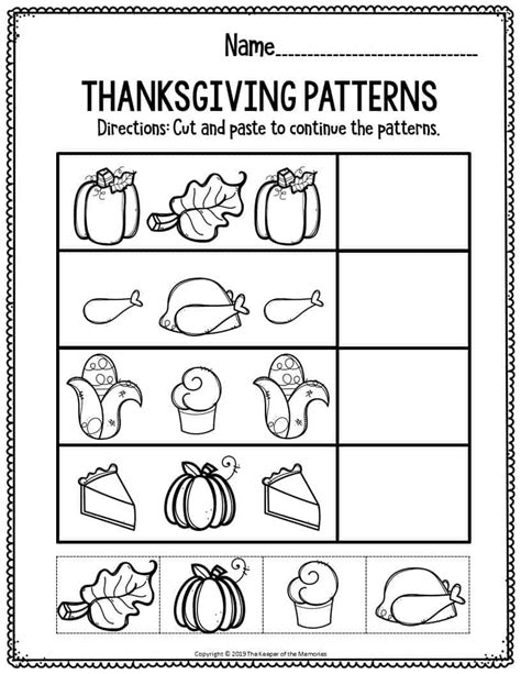 Printable Math Thanksgiving Preschool Worksheets