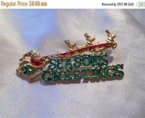Ajc Seasons Greetings Santa And Sled Gold Tone Holiday Pin Etsy