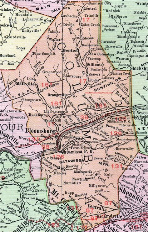 Columbia County Pennsylvania 1911 Map Bloomsburg Berwick