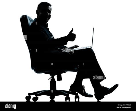 One Caucasian Business Man Computer Computing Thumb Up Sitting In