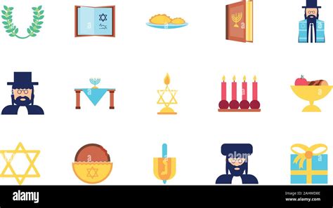 Jewish Icon Set Design Hanukkah Holiday Celebration Judaism Religion