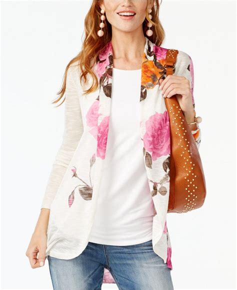 Inc International Concepts Floral Print High Low Cardigan Created For