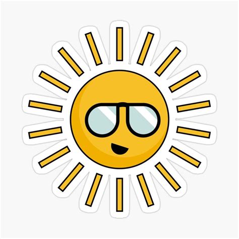 Adorable Sun With Face And Sunglasses Design Sticker By
