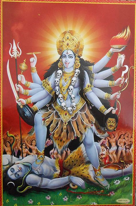 India Crafts Goddess Kali Standing On Lord Shivahindu Goddess Poster