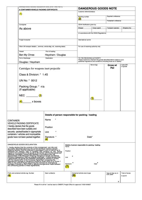 Printable Dangerous Goods Declaration Form