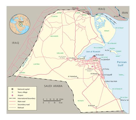 Detailed Political Map Of Kuwait With Roads And Cities Kuwait Asia