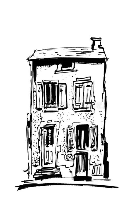 Ink Sketch Of Buildings Hand Drawn Illustration Of Houses In The