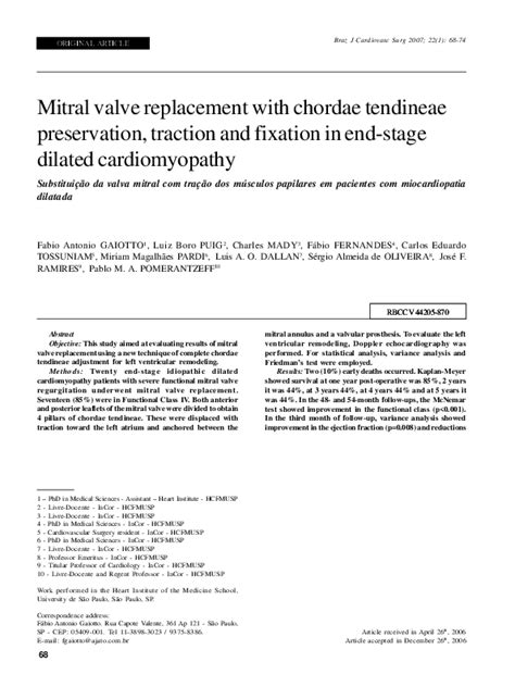 Pdf Mitral Valve Replacement With Chordae Tendineae Preservation