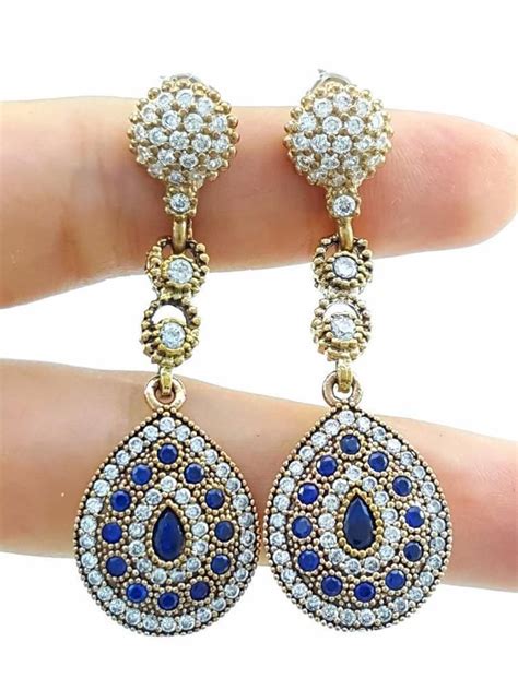 Sterling Silver Sapphire Earrings Turkish Handmade Hurrem Jewelry