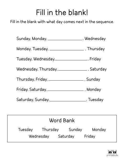 Days Of The Week Worksheets Printables 50 Free Pages Printabulls