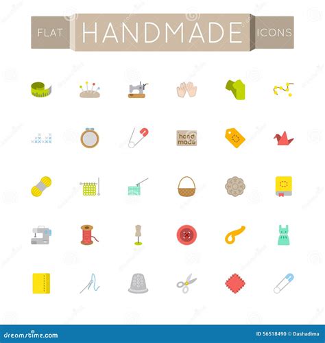 Vector Flat Handmade Icons Stock Vector Illustration Of Embroidery