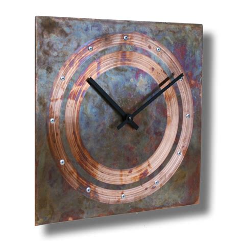 Patinated Copper Rustic Square Decorative Wall Clock 12 Inch Silent Non
