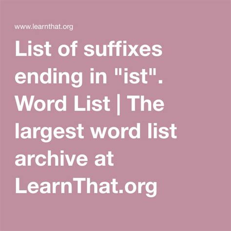 List Of Suffixes Ending In Ist Word List Word List Words List