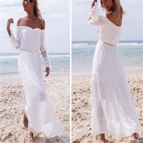 Feitong Women Sexy Strapless Beach Dress Summer Long Chiffon Solid
