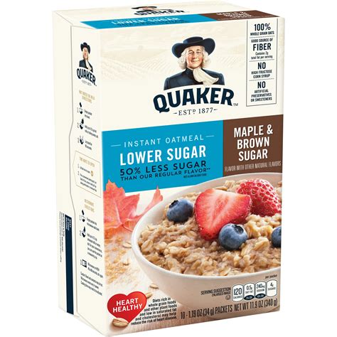 Quaker Instant Oatmeal Lower Sugar Maple And Brown Sugar 10 Count
