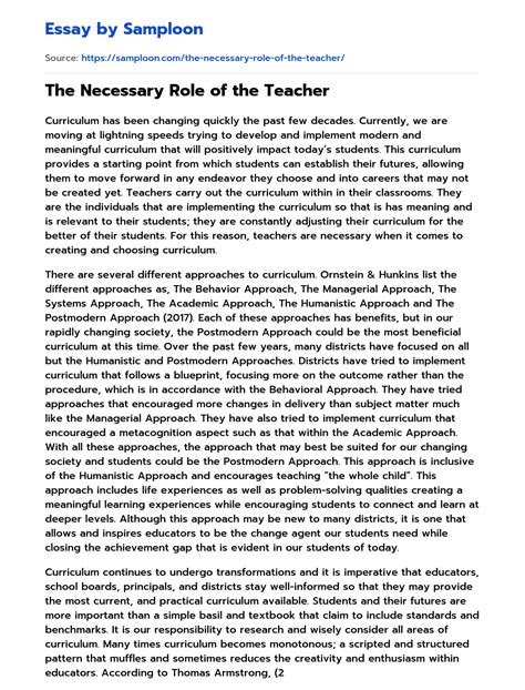 ≫ The Necessary Role Of The Teacher Free Essay Sample On