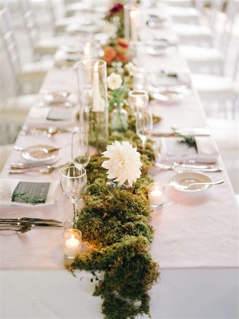 Image Sean Cook Photography Moss Table Runner With Dahlias Zinnias