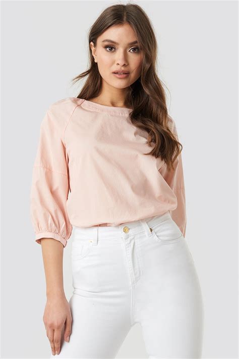 Puff Sleeve Cotton Top Pink Na