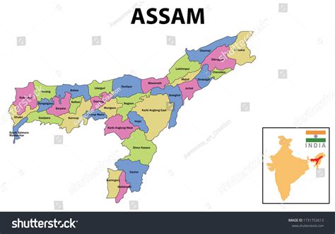 Assam Map Political Administrative Map Assam Stock Vector Royalty Free