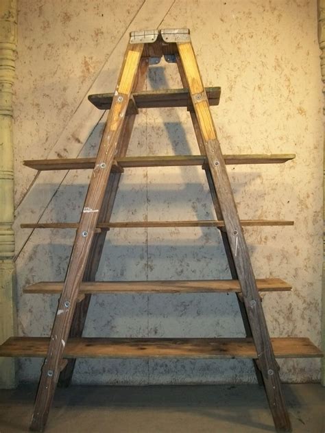 Wood Double Step Ladder Shelving With 6 Steps Wooden Ladder Decor