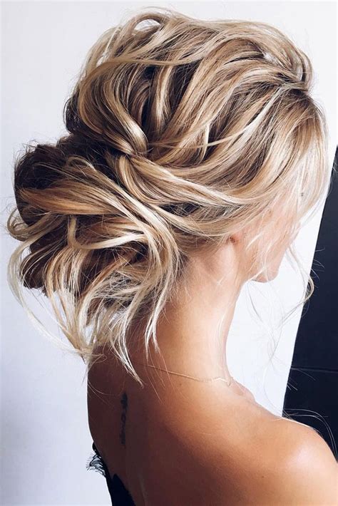 Front braided + messy updo hairstyle ideas, wedding hairstyle. wedding updos curly messy low bun on medium blonde hair ...