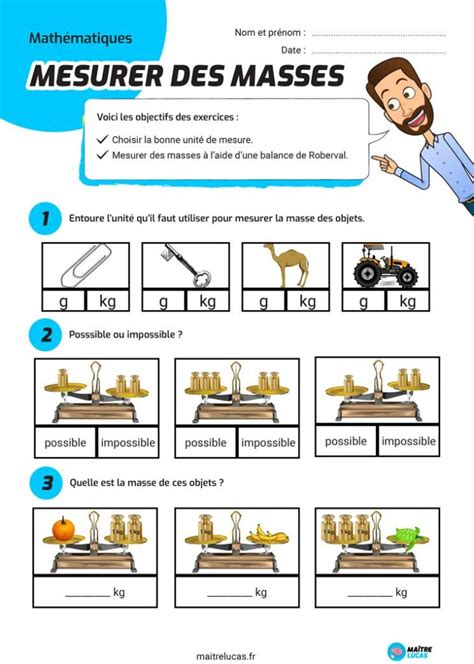 Exercices Mesurer Des Masses Cp Ce1 Ce2 Maître Lucas