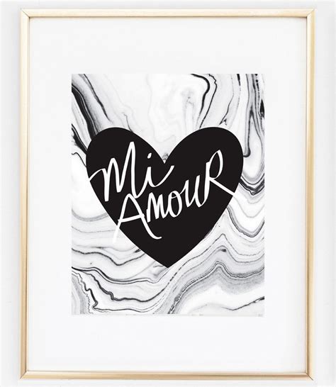 Mi Amour Heart Marble Background Print Wall Prints Quotes Marble