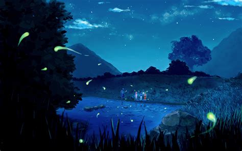 Papel De Parede Noite Céu Estrelas Nuvens Agua Anime Naruto