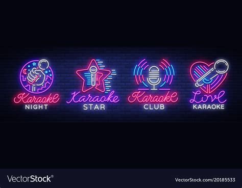 Karaoke Set Of Neon Signs Collection Is A Light Vector Image