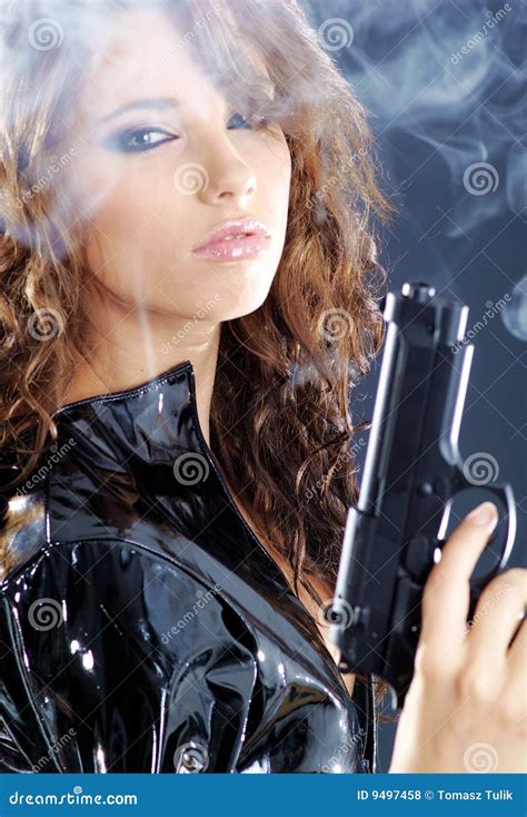 Beautiful Girl Holding Gun Stock Photo Image Of Movie 9497458