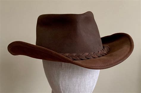Brown Leather Cowboy Hat Vintage Western Braided Hat Band Distressed
