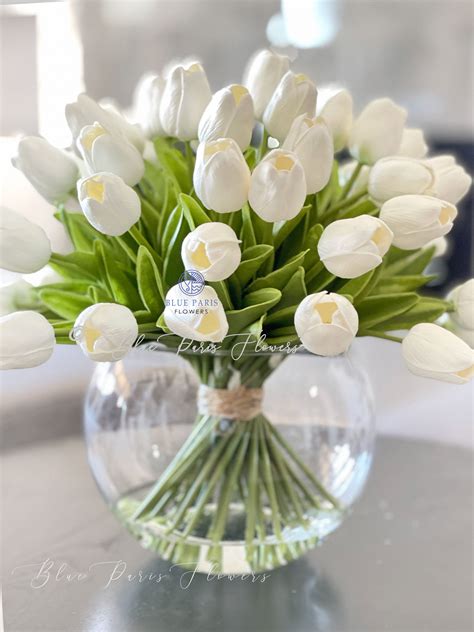 X Large 60 White Tulips Modern Faux Floral Arrangement Etsy