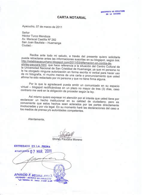 Carta Notarial De Shirley Paucara Moreno