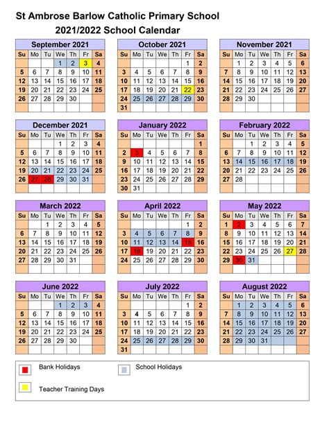 Calendar 2021 2022 St Ambrose Barlow Catholic Primary School