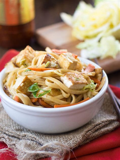 Top these vegan noodles with tofu for a balanced meal. Vegan Shanghai Noodles - Connoisseurus Veg