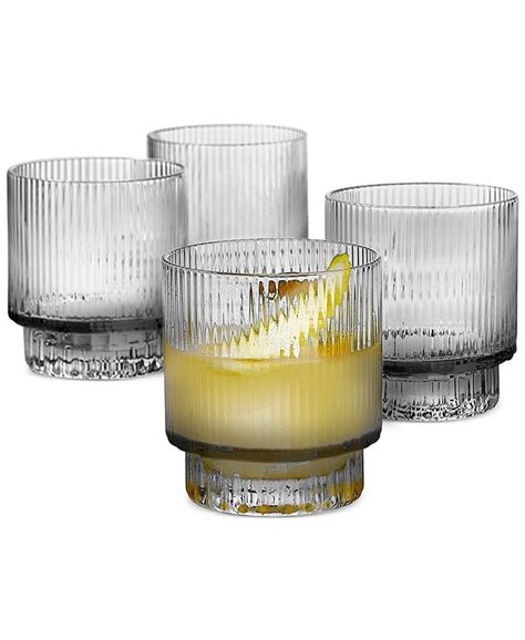 Hotel Collection Smoked Fluted Double Old Fashioned Glasses Set Of 4 Created For Macy S Macy S